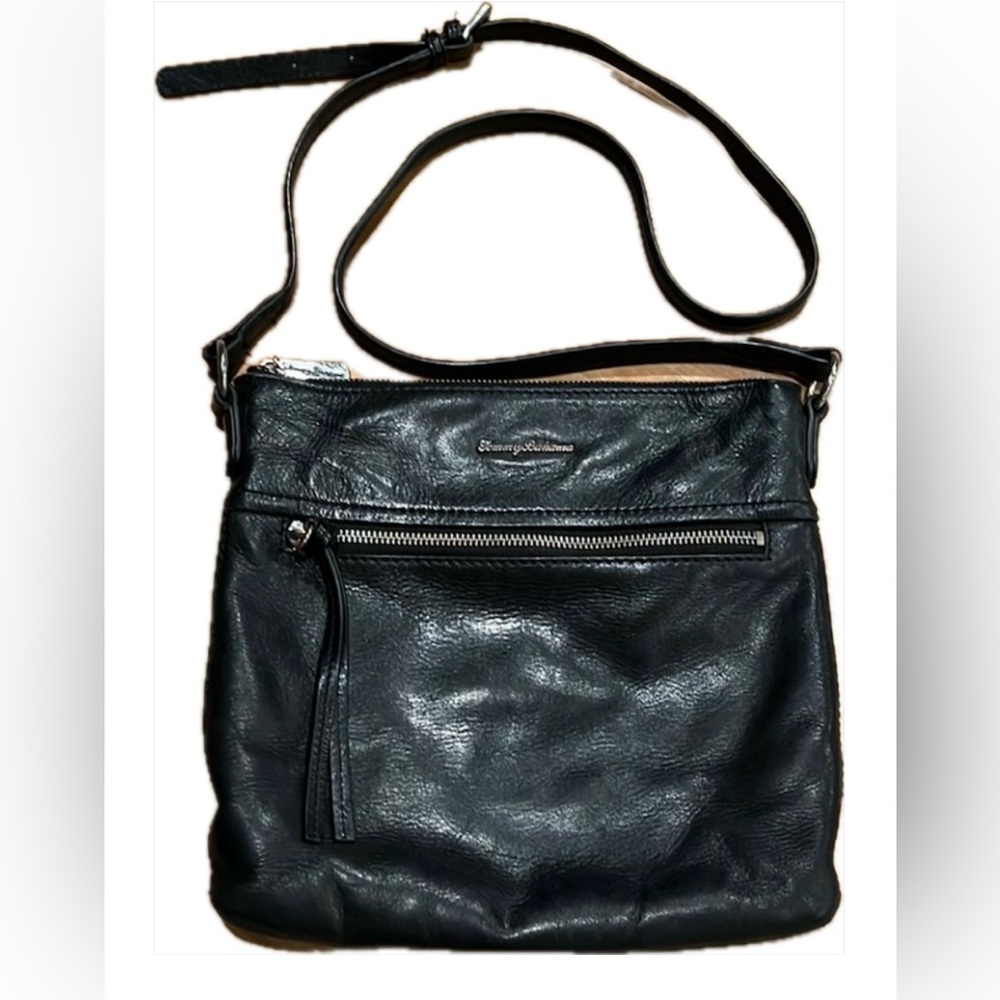 TOMMY BAHAMA Black Genuine Pebbled Leather Crossbody Shoulder Bag size10.5 x 10